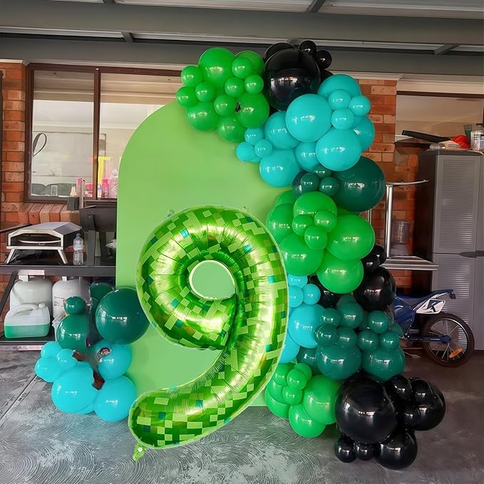9th Birthday Balloons for Boys, Large Lime Green Pixel Number 9 Balloon, 40 Inch Dark Kelly Green Foil 9 Balloon Number for Kids 9 Year Old Birthday Video Game Forest Patrick's Day Party Decorations