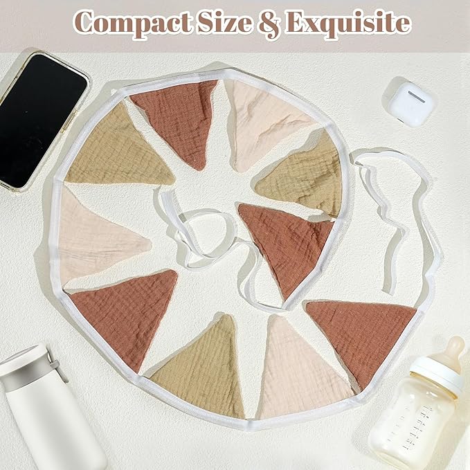 2PCS Pennant Banner Flags, Fabric Bunting Banner Nursery Garland Decor, Baby Shower Garland, Triangle Flags for Baby Boy Room, Playroom, Boho Birthday Party Decor, Each 7.75 ft (Brown White)