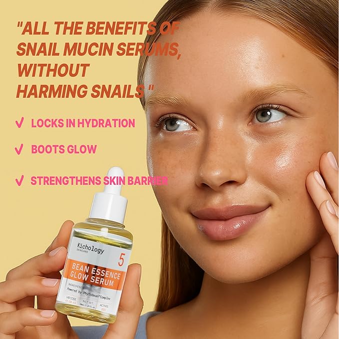 Snail Free Mucin Serum,Bean Essence 50,000ppm Korean skin care,Facial Glow Moisturizer for Glass skin– Hydrating Boost,Unscented Soothing Moisturizer– Strengthens Skin Barrier – 1.01 fl.oz