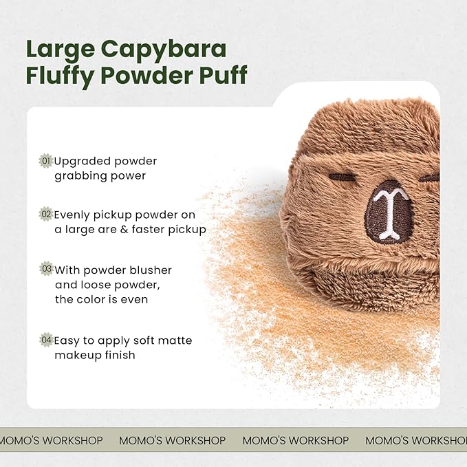Momo's Workshop Fluffy Powder Puff,Soft Plush Setting Powder Puff, Large Velour Makeup Puff for Loose Or Pressed Powders,Round Cosmetic Puff, Beauty Makeup Tool,1pcs