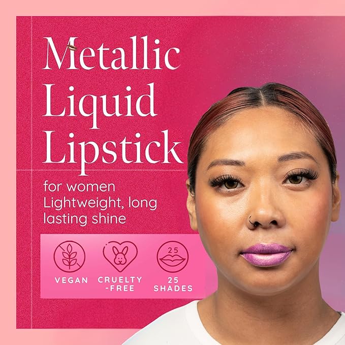 Aromi Light Pink Metallic Liquid Lipstick | Baby Pink Lip Color for Women with Shimmery Finish, Long Lasting, Waterproof, Vegan (Pink Frosting)