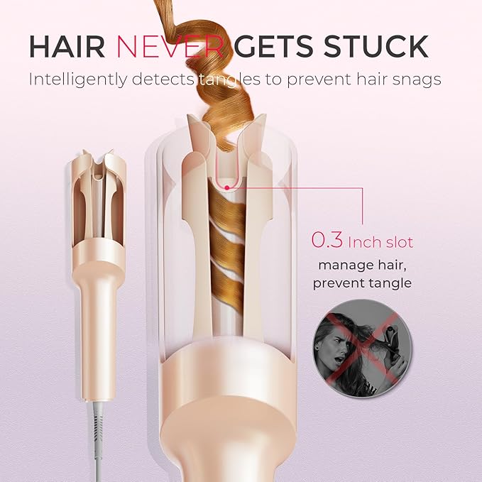 TYMO Automatic Rotating Curling Iron - TYMO CURLPRO Beach Waves Curling Wand, Portable Hair Curler, 500 Million Ionic, Dual Voltage & Lightweight for Travel, Ceramic Coating, 1 Inch, Peach