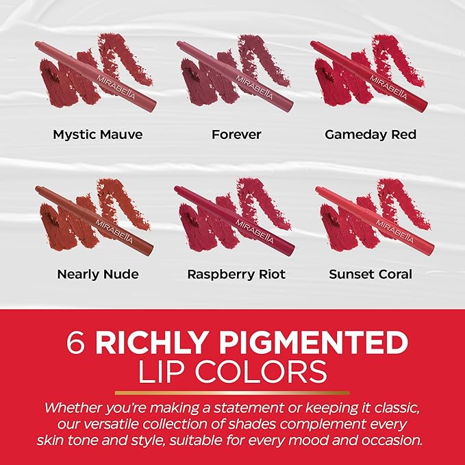 Mirabella - Velvet Matte Lip Crayon, Retractable Highly-Pigmented 2-in-1 Makeup, Long-Lasting Hydrating Lipstick Crayon + Lip Liner, Moisturizing Cream-to-Matte Lipcare Formula, Sunset Coral