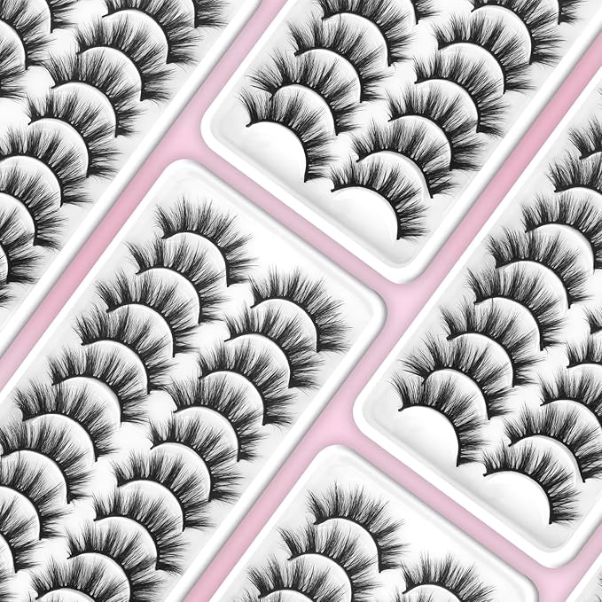 Veleasha Lashes Fluffy Wispy Faux Mink Eyelashes Criss-cross False Lashes 10 Pairs Pack Fake Eyelashes for Women (6D01)