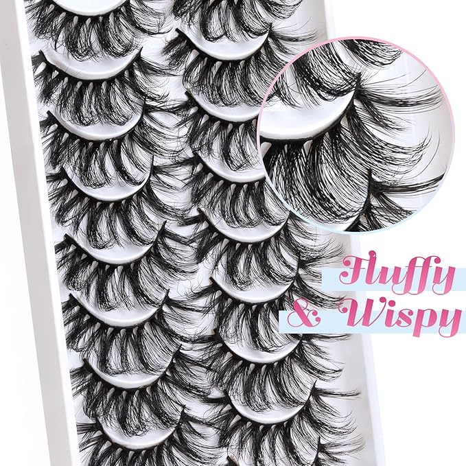 Veleasha Lashes Fluffy Wispy Faux Mink Eyelashes Criss-cross False Lashes 10 Pairs Pack Fake Eyelashes for Women (6D23)