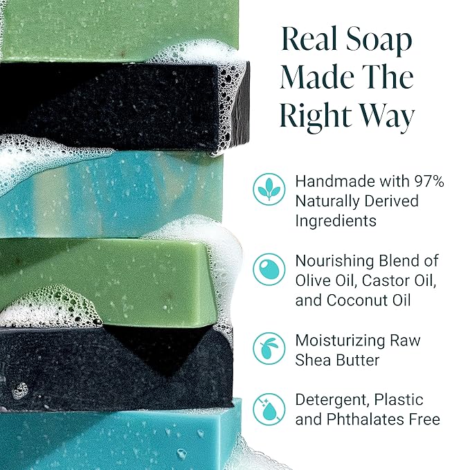 The Bubble Factory Handmade Natural Bath & Body Soap Bar, Vegan, All-Natural, Palm Oil Free, Made in USA with Shea Butter + Essential Oils, Eucalyptus Mint/Rosemary Mint/Tea Tree Mint, 3 Bars