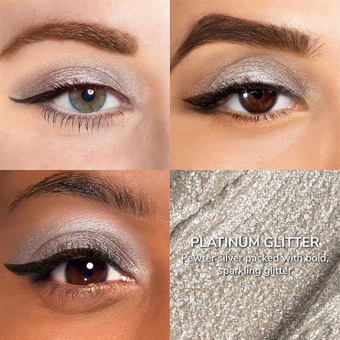 ShadowSense EyeShadow, Platinum Glitter, 0.14 Oz, Shimmer Metallic Cream to Powder Eyeshadow, Long-Lasting, Anti-Aging, Waterproof, Smudge-Proof Formula for Flawless All-Day Wear