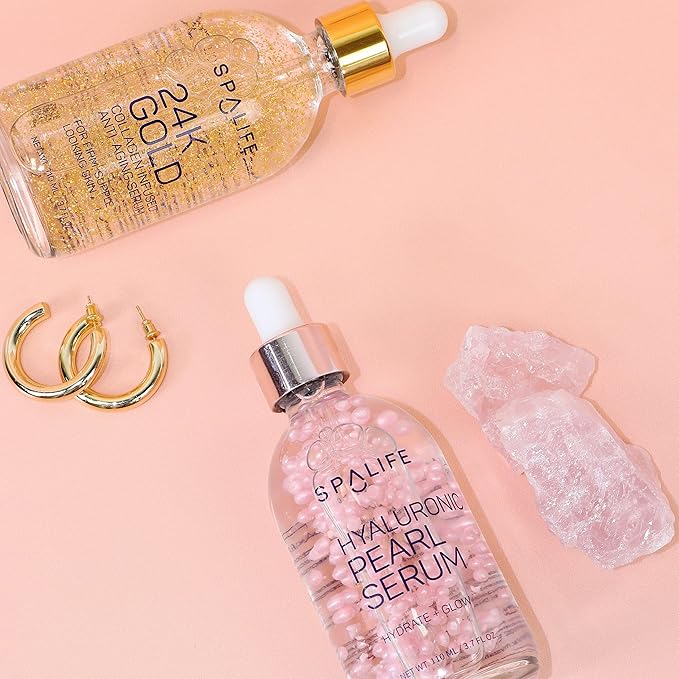 Spa Life Face Serum: 24K Gold Collagen, Hydrating Hyaluronic Acid Serum 100 ml (3.7 oz) - For Supple Skin, Radiance Boosting, Firming & Hydrating (2 Pack)