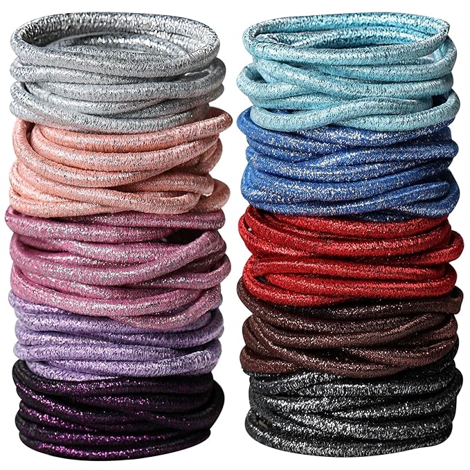 Assorted Twinkling Hair Ties for Women or Girls, 120 Pcs Hair Rubber Bands for Medium to Thick Hair, 4mm Ponytail Holders