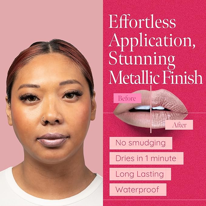 Aromi Metallic Liquid Lipstick | Smudge and Smear Proof, Long-lasting, Light Brown, Nude Lip Color with Shimmery Finish, Vegan, Cruelty-free, Gluten Free (Brown Sugar)