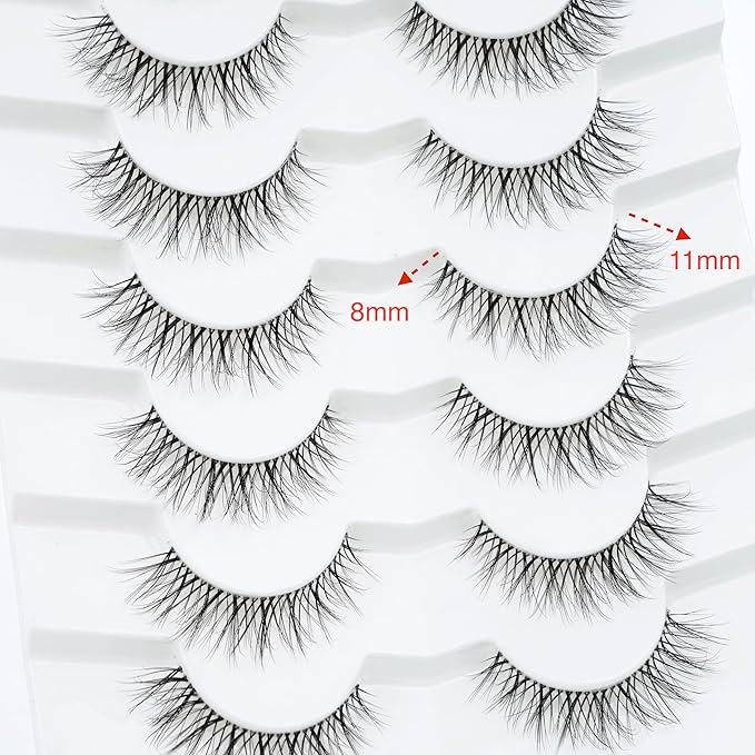 3D Clear Band False EyeLashes Natural Look Cat Eye Wispy Fake lashes Short Supernatural Cross Soft Reusable Lashes 7 Pairs-Happy Heartbeat(No.210)