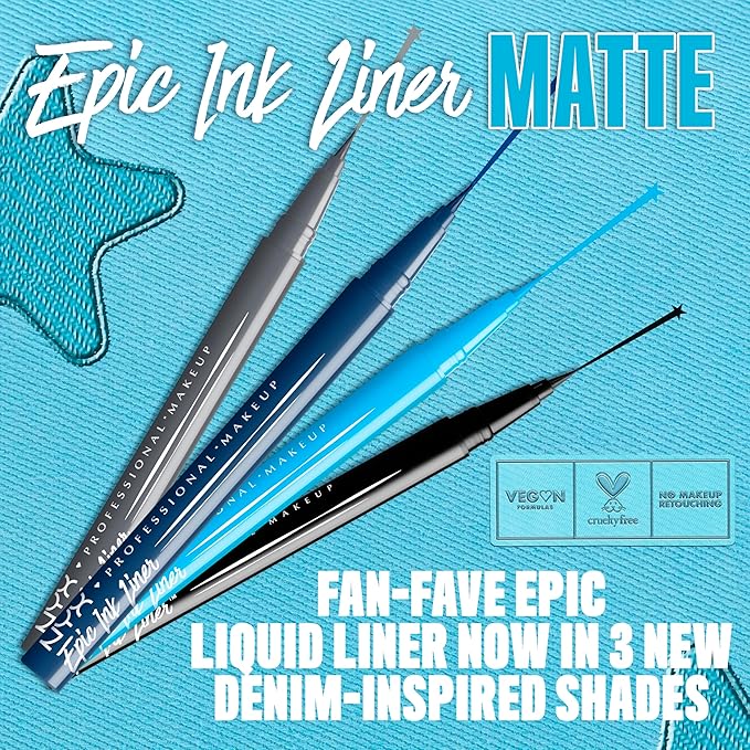 NYX PROFESSIONAL MAKEUP Epic Ink Liner, Waterproof Matte Liquid Eyeliner with Vegan Formula - Vintage Baby (Baby Blue)