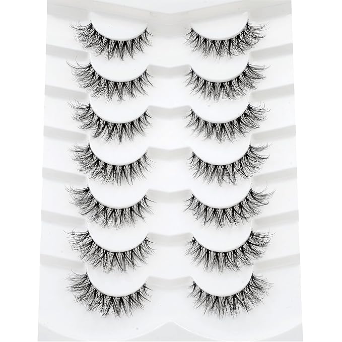 3D Clear Band False EyeLashes Natural Look Cat Eye Wispy Fake lashes Short Supernatural Cross Soft Reusable Lashes 7 Pairs-Happy Heartbeat(No.218)