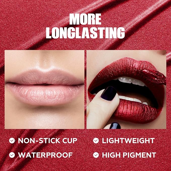 FOCALLURE Metallic Liquid Lipstick,Non Stick Cup Lip Gloss,High Impact Lip Color with Transfer-proof Wear,Long Lasting & Waterproof Lipstick Makeup for Women,Sugar Bomb