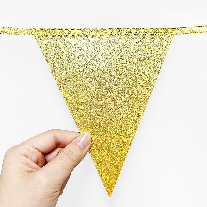 Pink and Blue Buffalo Plaid Gold Party Decorations Pennant Banner Flag Hanging Glitter Paper Triangle Bunting for Boy or Girl Gender Reveal Baby Shower Birthday Wedding Bridal Shower Party Supplies