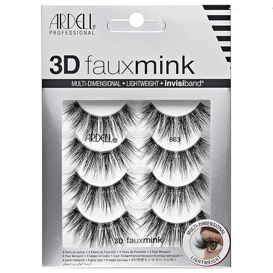 Ardell 3D Faux Mink Lashes 863 - Multi-Dimensional False Eyelashes Natural Look Strip Wispy Lashes, 4 Pairs
