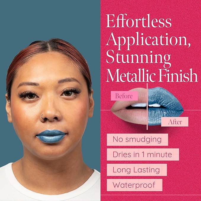 Aromi Teal Blue Metallic Liquid Lipstick | Turquoise, Sea Foam Lip Color with Shimmery Finish, Vegan, Cruelty-free, Long-lasting, Smudge Proof (Arctic Teal)