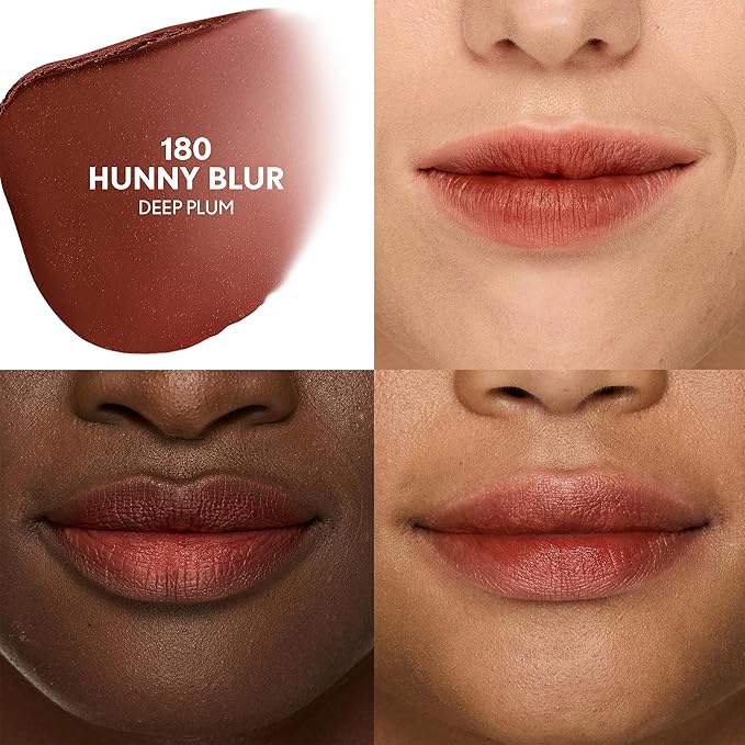 COVERGIRL Clean Fresh Yummy Blur Lipstick, Blurring Effect, Matte Lip Color, Fresh Pear Flavored, Vegan Formula - 180 Hunny Blur (Deep Plum)