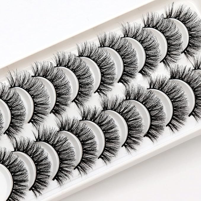 Veleasha Lashes Fluffy Wispy Faux Mink Eyelashes Criss-cross False Lashes 10 Pairs Pack Fake Eyelashes for Women (6D17)