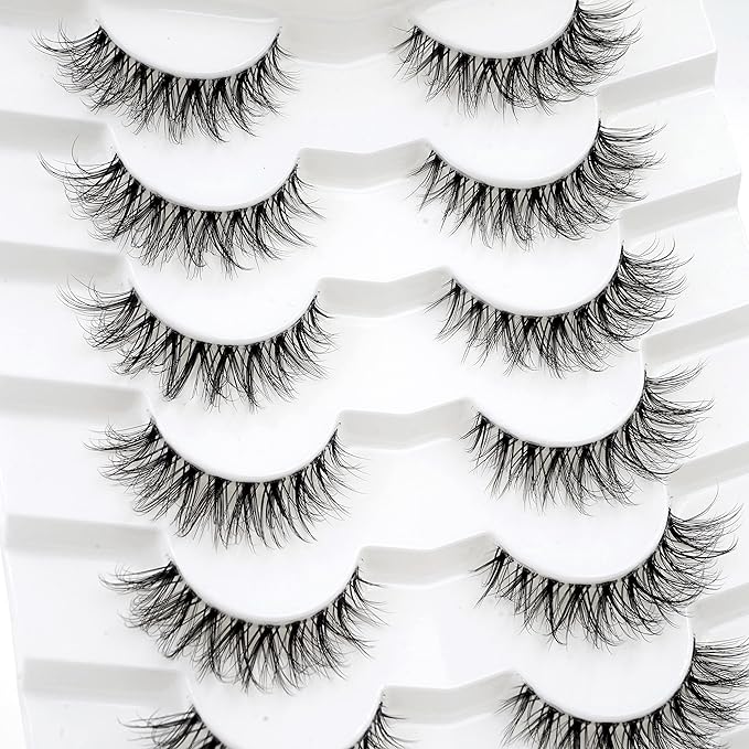 3D Clear Band False EyeLashes Natural Look Cat Eye Wispy Fake lashes Short Supernatural Cross Soft Reusable Lashes 7 Pairs-Happy Heartbeat(No.218)