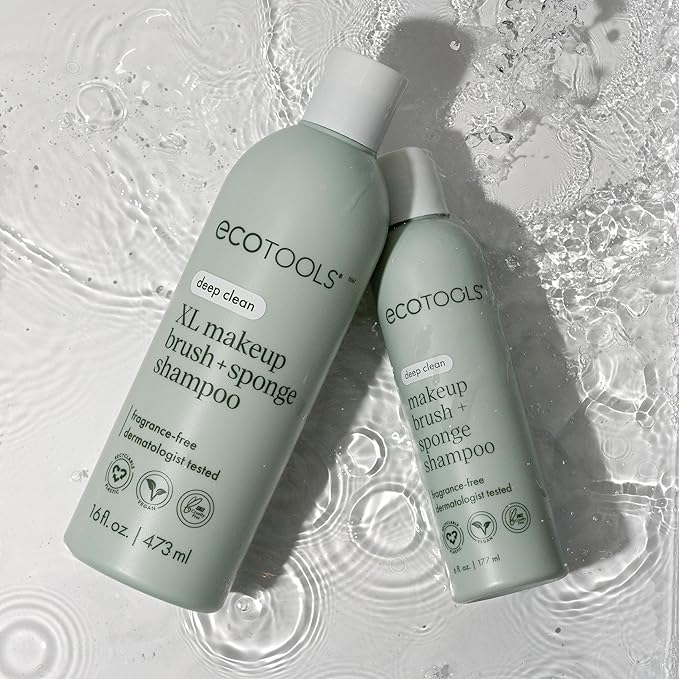 EcoTools XL Makeup Brush + Sponge Shampoo, Removes Makeup, Dirt, & Impurities From Makeup Brushes & Makeup Blending Sponges, Fragrance-Free, Vegan, & Cruelty-Free 16 fl. oz./473 ml, 1 Count, Clear