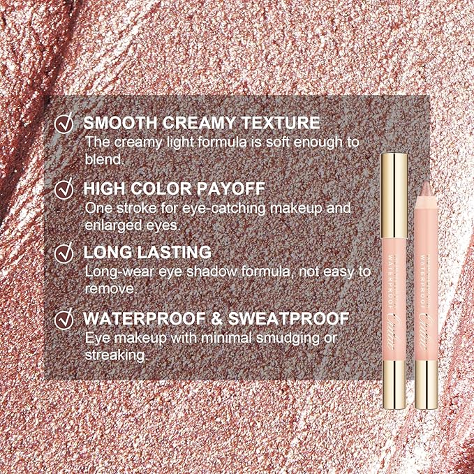 Oulac Nude Gold Eyeshadow Stick - Highly Pigmented Eye Shadow Pencil Waterproof & Long Lasting, Shimmering Glitter Finish, Blendable Eyes Makeup, Vegan Beauty 3.8g, (11) Golden Hour