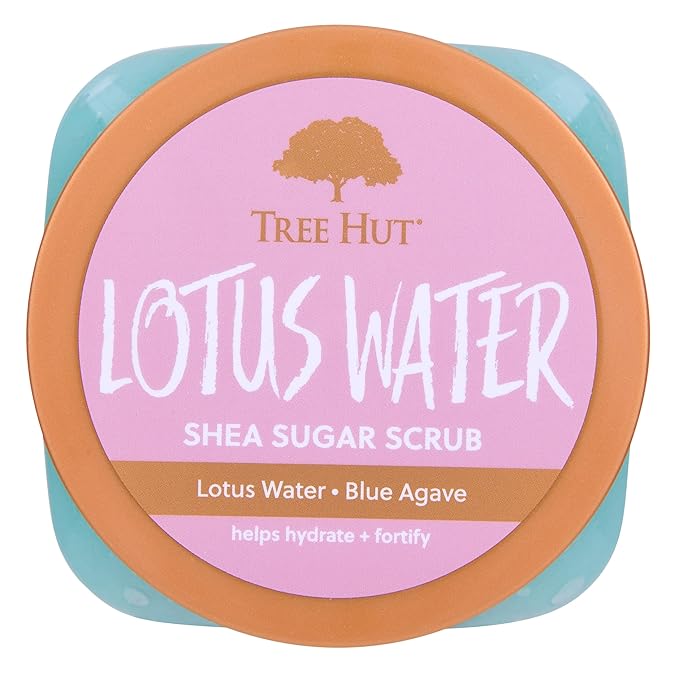 Tree Hut Lotus Water Shea Sugar Scrub, Exfoliating, Hydrating & Moisturizing Body Scrub with Shea Butter & Nourishing Essential Oils, Smooth & Soften Skin, 18 oz