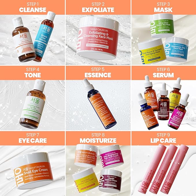 SeoulCeuticals Korean 5% Niacinamide + Snail Mucin 97.5% Essence Serum + Hyaluronic Acid, Cruelty Free Korean Skin Care, Natural & Organic Anti Aging Face Serum for Dull Skin, K Beauty 1oz