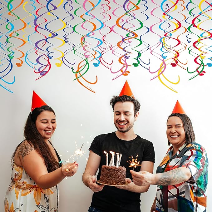 48‑Piece Multi-Color Paper Swirl Decorations – Hanging Party Swirls for Birthday, Baby Shower, Wedding & Celebration Decor