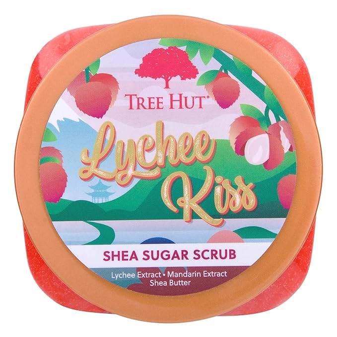 Tree Hut Lychee Kiss Shea Sugar Scrub, Exfoliating, Hydrating & Moisturizing Body Scrub with Shea Butter & Nourishing Essential Oils, Smooth & Soften Skin, 18 oz