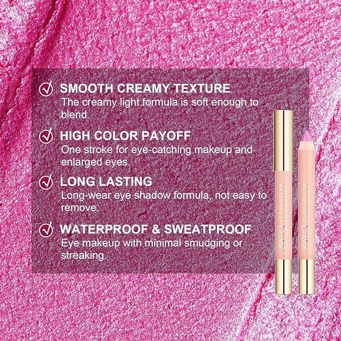 Oulac Waterproof Pink Eyeshadow Pencil for Long-Lasting Eye Looks - Easy to apply, Blendable and Smudge-proof, Vegan Beauty 3.8g, (13) Pink Vibes