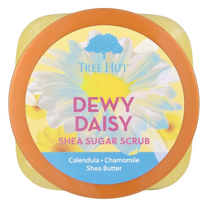 Tree Hut Dewy Daisy Shea Sugar Scrub, Exfoliating, Hydrating & Moisturizing Body Scrub with Shea Butter & Nourishing Essential Oils, Smooth & Soften Skin, 18 oz