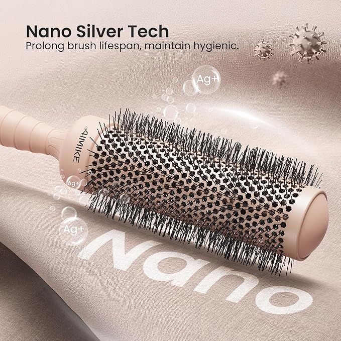 AIMIKE Round Brush for Blow Out, Extra Long Round Hair Brush w/Nano Thermal Ceramic & Ionic Tech, for Blow Drying & Styling, Curling and Shine - Barrel 1.7 inch
