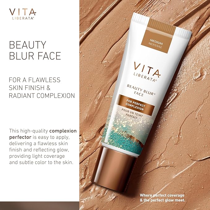 Vita Liberata Beauty Blur Face - Medium, BB Cream, Hydrating Skin Finish, Radiant Glow & Flawless Complexion, 1.01 fl oz