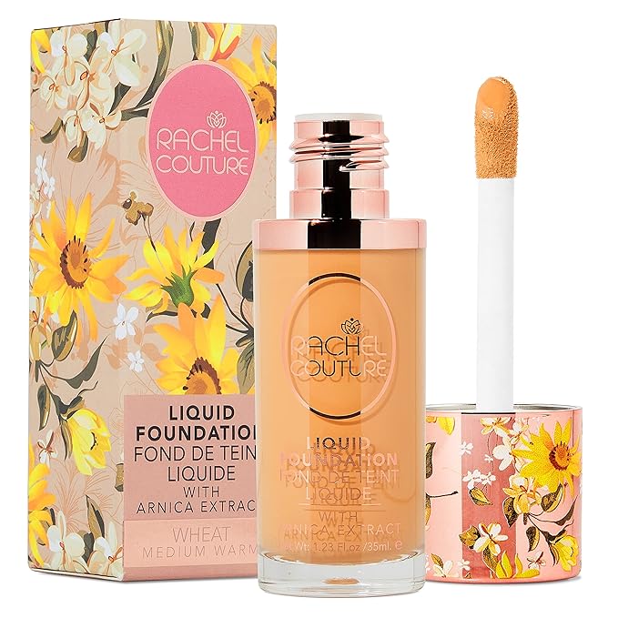 Rachel Couture Lightweight Liquid Foundation with Buildable Coverage & Matte Finish | Vegan & Cruelty-Free | Skin-Nourishing Arnica Extract Infusion - 1.18 Fl Oz - Wheat