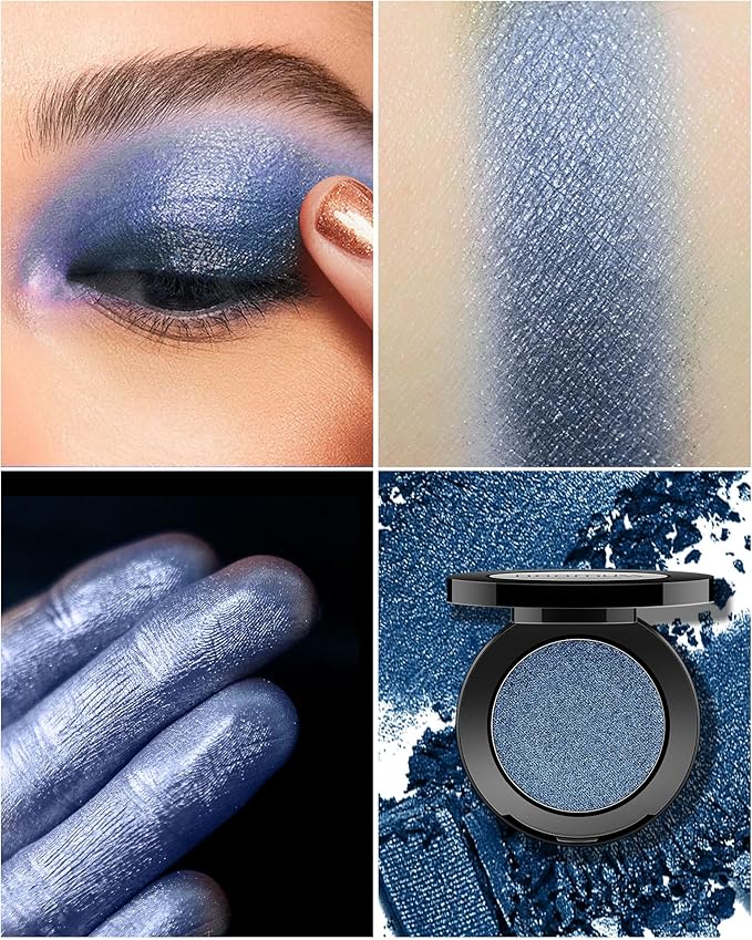 Single Blue Eyeshadow Shimmer Handmade Eye Sahdow Pressed Powder Palette, High Pigmented & Long Lasting, Intense Color Blue Eye Shadows-1Blue