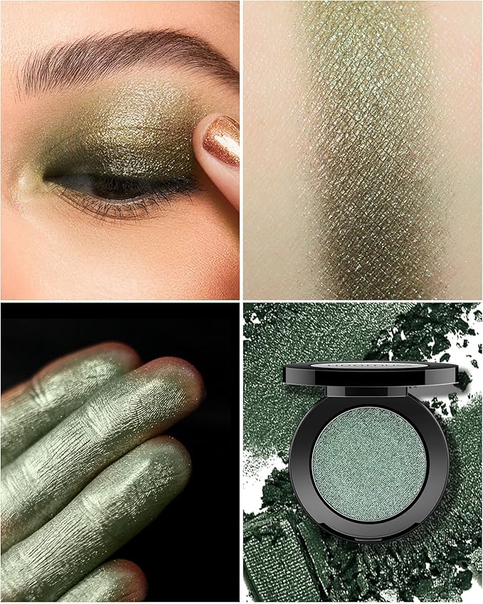 Emerald Green Eyeshadow Shimmer Handmade Eye Sahdow Pressed Powder Palette, High Pigmented & Long Lasting, Intense Color Green Matte Eyeshadow (Emerald)