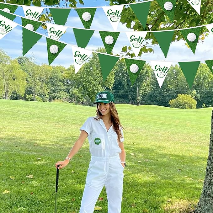 32Ft Golf Party Decorations Green White Golf Ball Triangle Flag Fabric Banner Pennant Garland Streamers for Let's Par-tee Birthday Baby Shower Fans Outdoor Indoor Masters Sports Party Decor Supplies