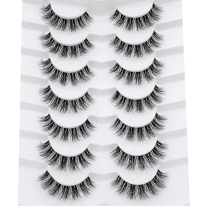 3D Clear Band False EyeLashes Natural Look Cat Eye Wispy Fake lashes Short Supernatural Cross Soft Reusable Lashes 7 Pairs-Happy Heartbeat(No.202)