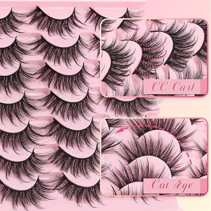 Ahrikiss Lashes Wispy Eyelashes Fluffy False Eyelashes Spiky & Long Manga Lashes CC Curl Faux Mink Lashes Natural Look 5D Volume Fake Eyelashes Anime Strip Lashes 14 Pairs Pack (Spike01)