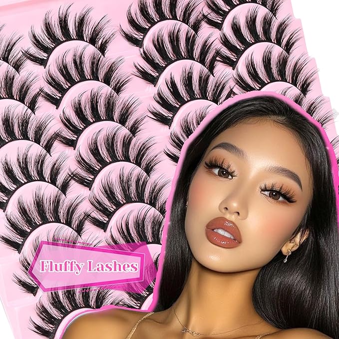 Veleasha Lashes Faux Mink Lashes Fluffy 3D Effect Eyelashes With Waterproof Black Lash Glue Wispy False Eyelashes Kit Long Lasting Lash Bond 14 Pairs Pack (3D07)