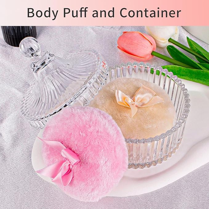 Large Body Powder Puff and Container, Powder Puff Crystal Container, Body Puff Glass Jar, Puff not Including