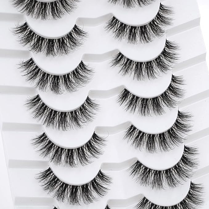3D Clear Band False EyeLashes Natural Look Cat Eye Wispy Fake lashes Short Supernatural Cross Soft Reusable Lashes 7 Pairs-Happy Heartbeat(No.202)