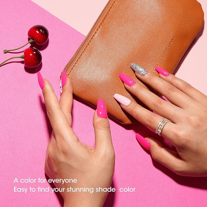 GELLEN Hot Pink Gel Nail Polish, Bright Pink Gel Polish Summer 6 Colors Set, No Wipe Soak Off Glossy UV Light Gel for Acrylic Natural Nails Manicure DIY Home Salon Valentines