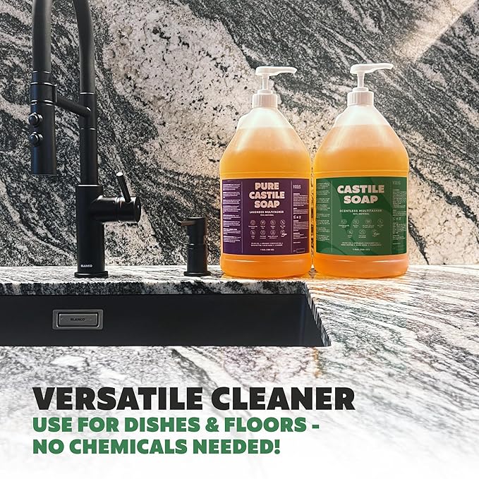 Unscented Castile Soap, Made in Greece, No Palm Oil, Vegan, Pure Organic Castile Soap Liquid - 1 Gallon Multipurpose - Perfect for Body, Bath, Home or Laundry, Professional Pump Included