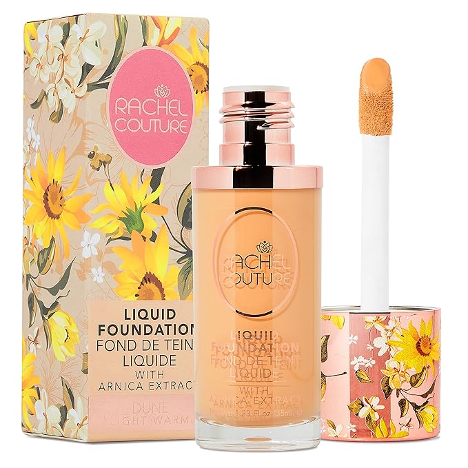 Rachel Couture Lightweight Liquid Foundation with Buildable Coverage & Matte Finish | Vegan & Cruelty-Free | Skin-Nourishing Arnica Extract Infusion - 1.18 Fl Oz - Dune