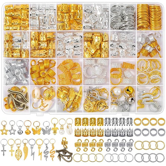 294Pcs Hair Jewelry for Braids Loc Jewelry for Hair Dreadlocks, Braid Accessories for Women Men, Gold Braid Accessories with Cuffs Charms Pendants
