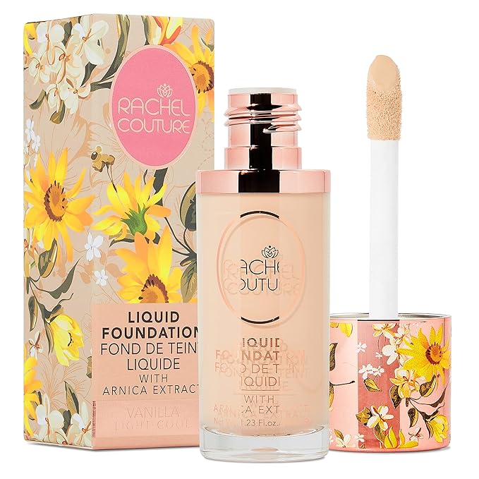 Rachel Couture Lightweight Liquid Foundation with Buildable Coverage & Matte Finish | Vegan & Cruelty-Free | Skin-Nourishing Arnica Extract Infusion - 1.18 Fl Oz - Vanilla
