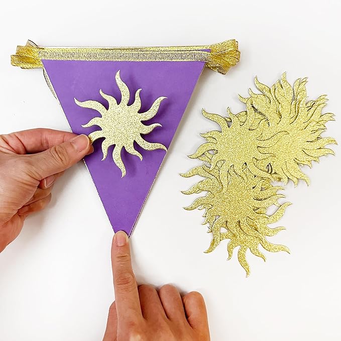30Ft Purple Sun Party Decorations Purple Pennant Banner Flag Hanging Paper Triangle Bunting with Gold Sun for Birthday Baby Shower Bridal Shower Wedding Bachelorette Engagement Lavender Party Supplies