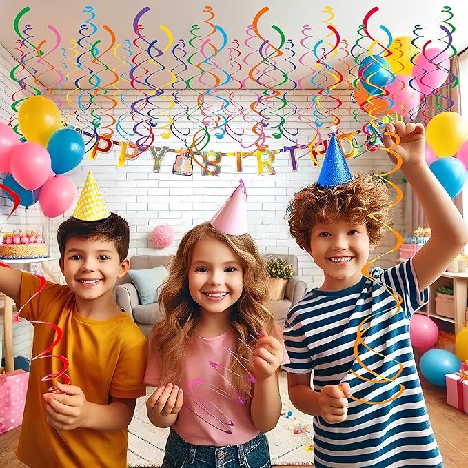 48‑Piece Multi-Color Paper Swirl Decorations – Hanging Party Swirls for Birthday, Baby Shower, Wedding & Celebration Decor